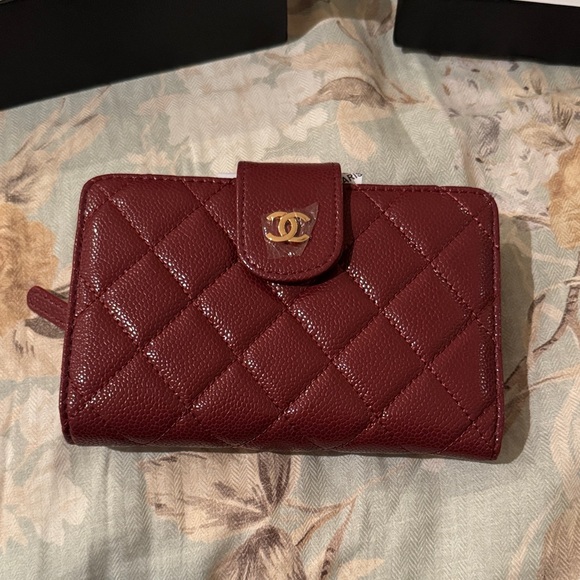 Chanel style Burgundy Quilted Wallet - Picture 1 of 4